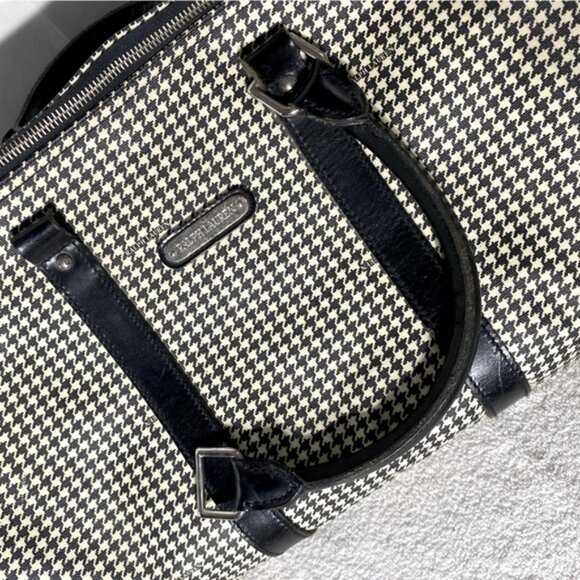 SOLD-Vintage Polo Ralph Lauren Houndstooth Coated Canvas Leather Duffle Bag RARE - Picture 5 of 16